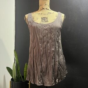 Eileen Fisher Women Sleeveless Tank Medium Brown Taupe Crinkle Silk Blend Blouse
